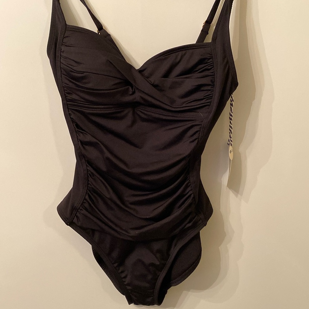Sonnet Shores One Piece Bathing Suit Black Swimwear Adjustable Straps.